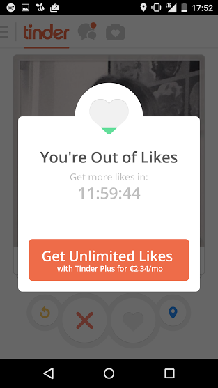 Tinder Meldung You are out of likes 2,37$