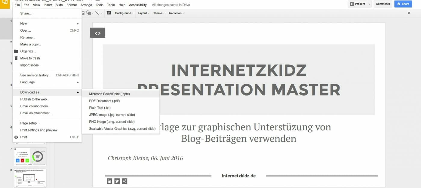 Google Slides speichern als Powerpoint