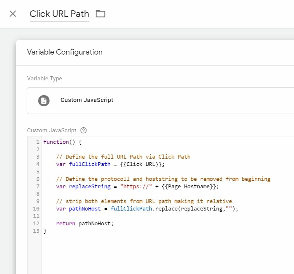 Custom JS Code Click URL Path