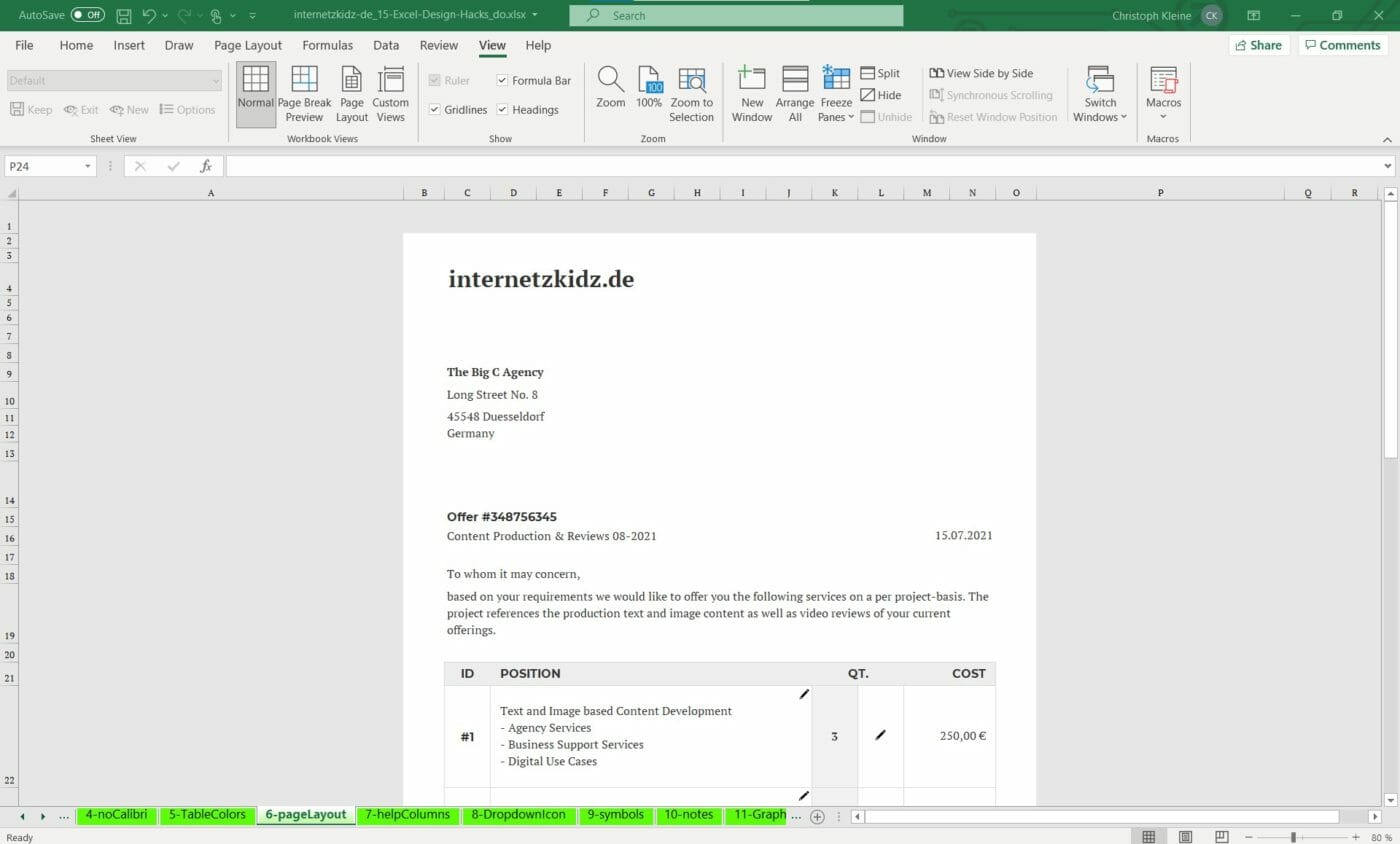 Excel Seiten Layout