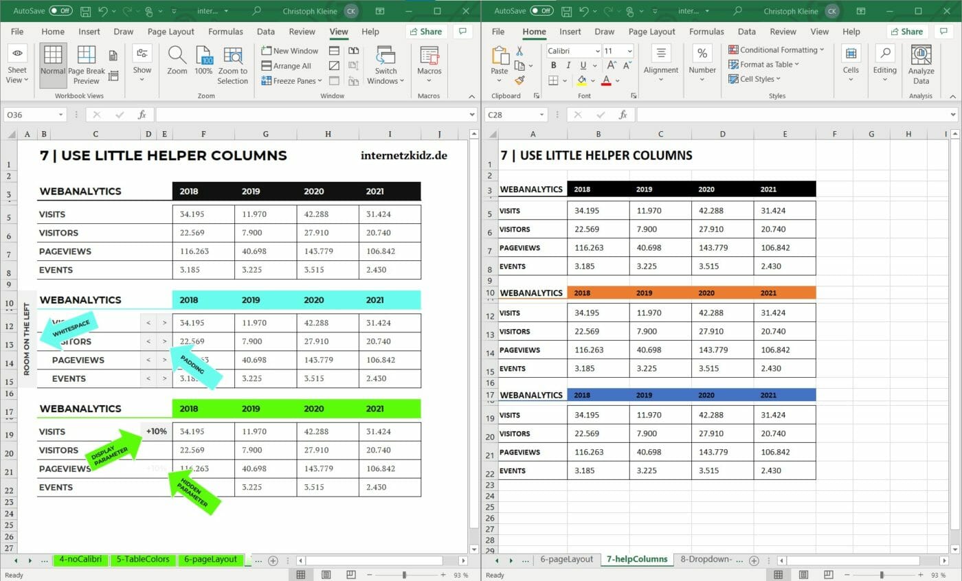 Helfer Spalten in Excel