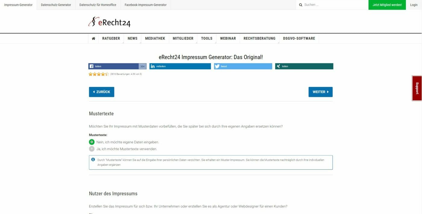 Impressum Generator von e-recht24.de