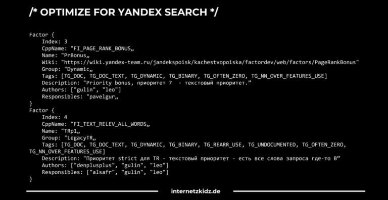 Yandex SEO Leak