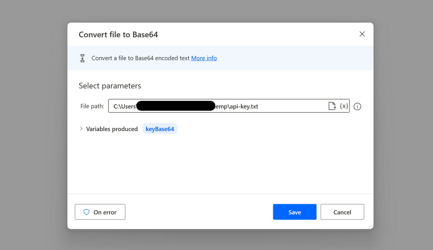 Power Automate Base64 Encode Step
