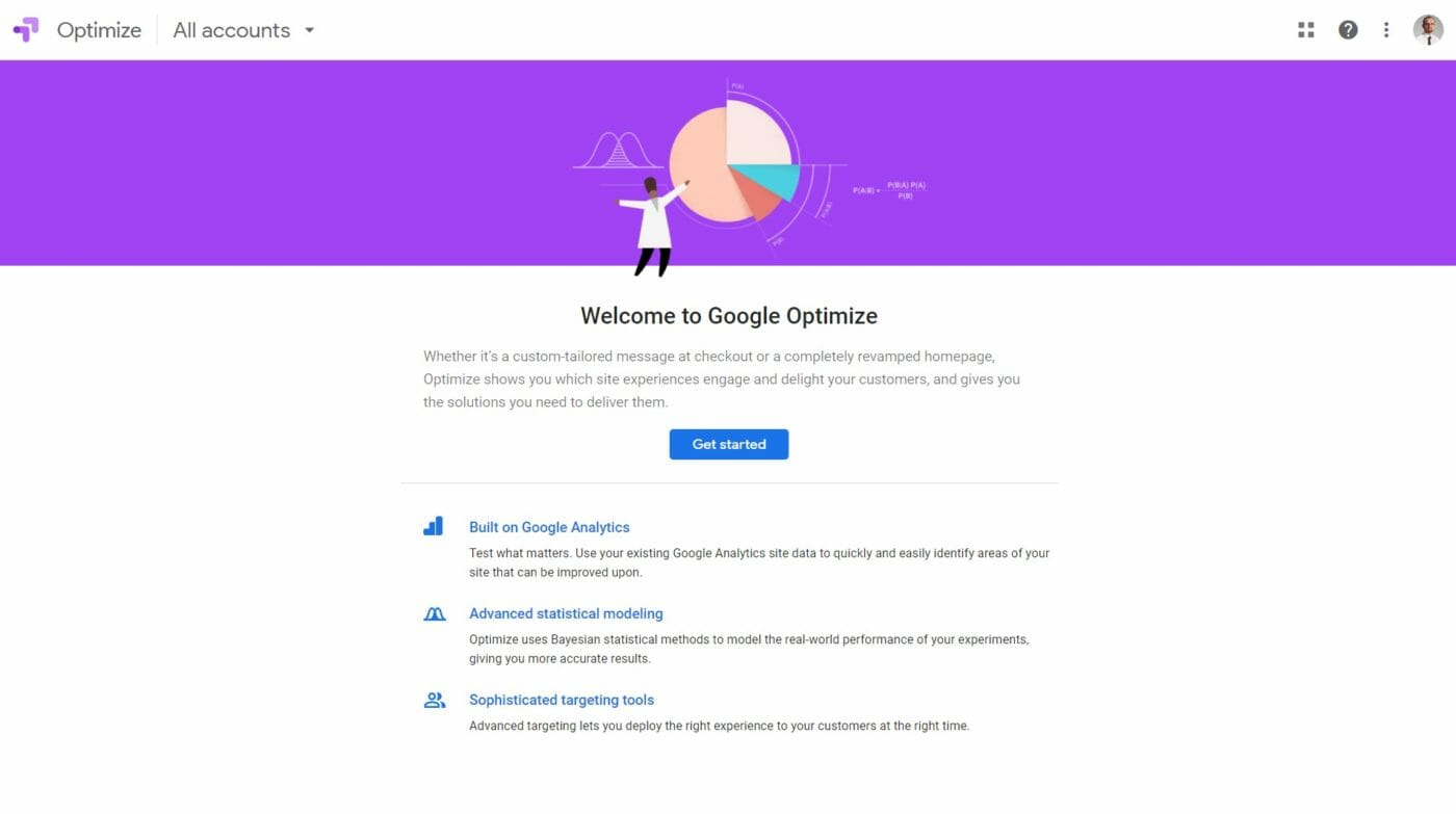 Google Optimize Start-Screen