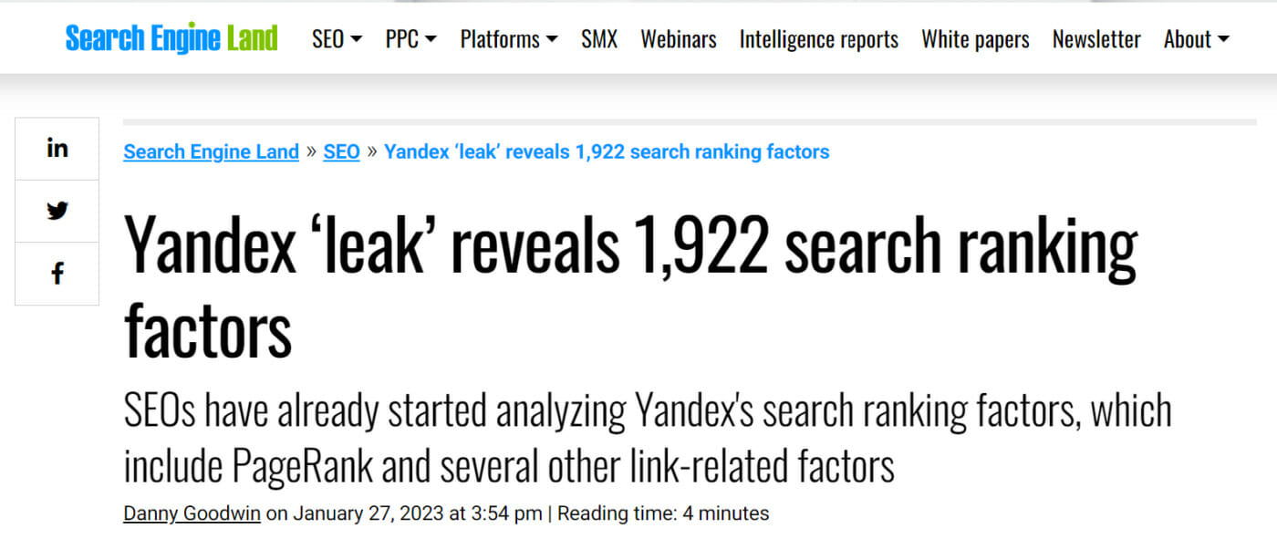 Search Engine Land Yandex Leak