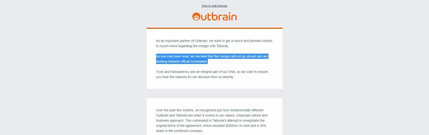 Outbrain Merger Termination Mail