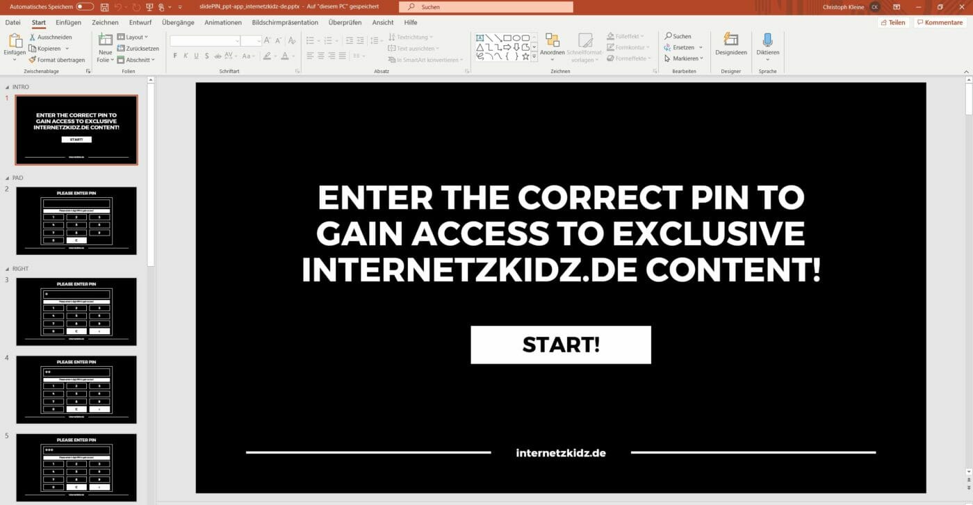 slidePIN Screen Start ppt Mask