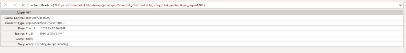 Power Query Web Headers Result